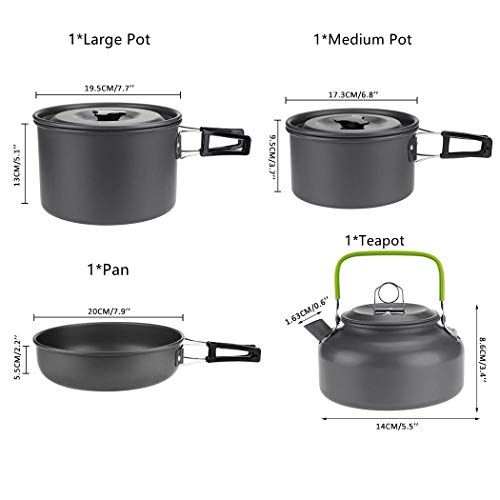 CLUEMART 15 PCS Lightweight Backpacking Cooking Set Anodized Aluminum Camping Cookware Pan Pots Kettle Plates Bowls Mess Kit - Image 2