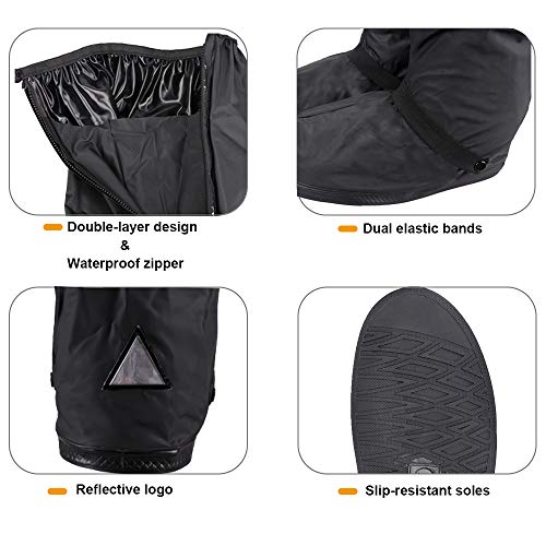 KRATARC Water-Resistant Shoes Covers Foldable Rain Boot Reflective Snow for Men Women Outdoor Cycling Walking Hiking (Black, L) - Image 2