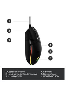 Logitech G203 Light Sync Gaming Mouse With Customizable RGB Lighting, 6 Programmable Buttons, Gaming Grade Sensor, 8 k dpi Tracking,16.8mn Color, Light Weight Black  - Image 2