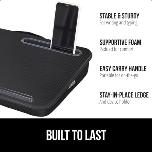 GORILLA GRIP Laptop Lap Desk with Phone Holder Pillow Cushion Desks Fit Laptops up to 156 Tray Ledge Keep Computers in Place Portable Travel Workstation Essentials for Home Dorm Room Black - Image 3