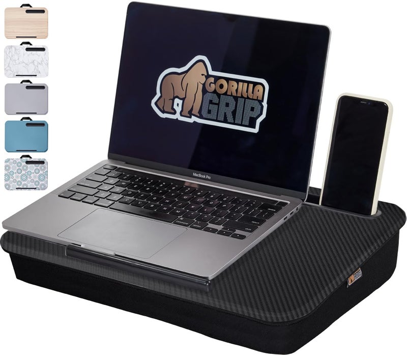 GORILLA GRIP Laptop Lap Desk with Phone Holder Pillow Cushion Desks Fit Laptops up to 156 Tray Ledge Keep Computers in Place Portable Travel Workstation Essentials for Home Dorm Room Black - Image 2