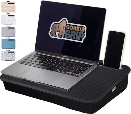 GORILLA GRIP Laptop Lap Desk with Phone Holder Pillow Cushion Desks Fit Laptops up to 156 Tray Ledge Keep Computers in Place Portable Travel Workstation Essentials for Home Dorm Room Black - Image 1
