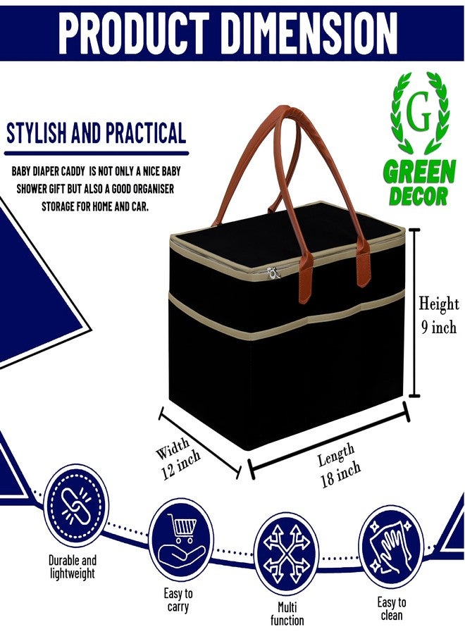 GREEN DECOR-Non Woven Fabric Diaper Caddy Bag with Handles & Zip Lock for Smart Mothers Baby Diaper Caddy Wipes Felt Storage Organizers,Foldable & Portable(Black&Tan&Beige-18X12X9 Inch) - Image 2