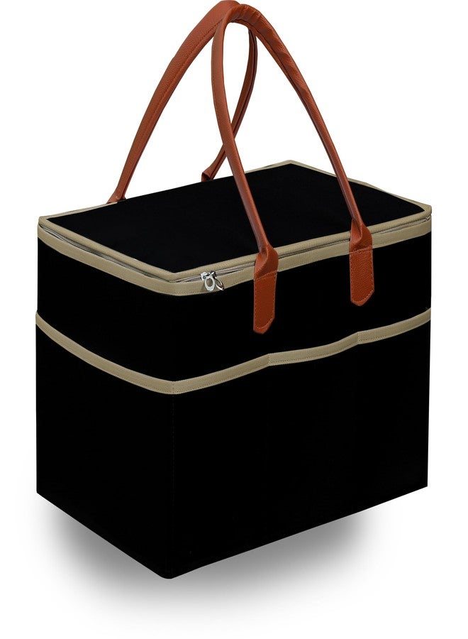 GREEN DECOR-Non Woven Fabric Diaper Caddy Bag with Handles & Zip Lock for Smart Mothers Baby Diaper Caddy Wipes Felt Storage Organizers,Foldable & Portable(Black&Tan&Beige-18X12X9 Inch) - Image 1