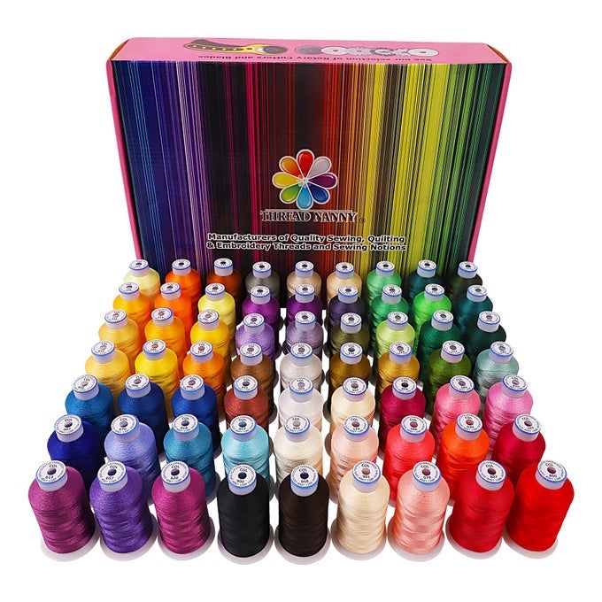 63 COLORS COMPATIBLE WITH BROTHER EMBROIDERY MACHINE THREAD BABYLOCK JANOME MACHINES 550 YARDS PER SPOOL CONE FOR SEWING MACHINE INCLUDES COLOR CHART