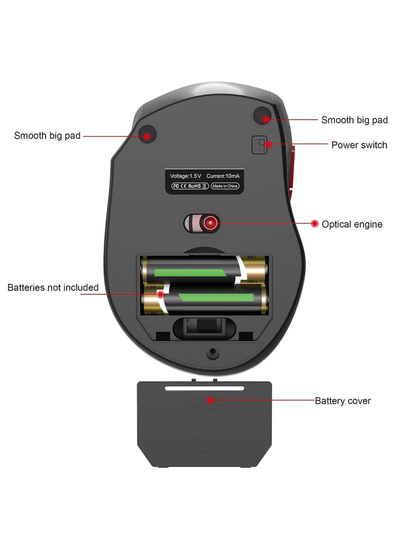 Rock Pow Wireless Mouse Ergonomic PC Mouse with USB Receiver for Computer Laptop Desktop 3 DPI Adjustable Silent Click Comfortable Ergo Mouse 10M Wireless Connection Ultra-fast Scroll  - Image 5
