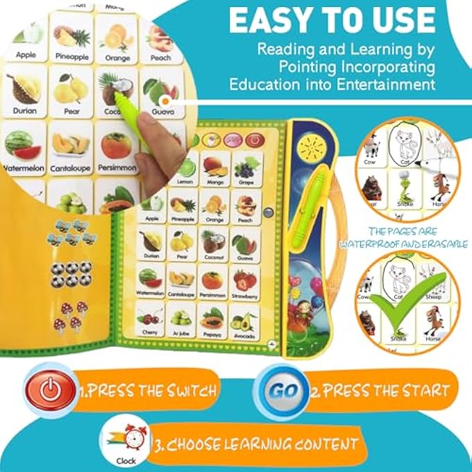 ABS INTERACTIVE ELECTRONIC LEARNING BOOKS ,DOODLE WHITEBOARD,USB CHARGING, TOUCH & READ ELECTRONIC EDUCATIONAL BOOK WITH SOUND, EARLY LEARNING TOY FOR 1-6 YEAR OLDS - Image 3