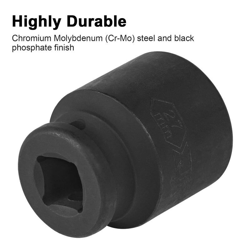 JETECH 1/2 Inch Drive 27mm Standard Impact Socket, Chrome Molybdenum Alloy Steel, 6-Point Design, Metric - Image 4
