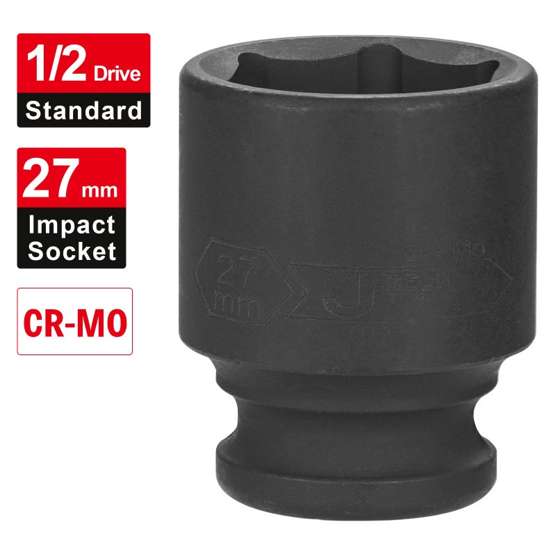 JETECH 1/2 Inch Drive 27mm Standard Impact Socket, Chrome Molybdenum Alloy Steel, 6-Point Design, Metric - Image 2