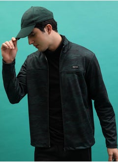 HIGHLANDER Camouflage Print High Neck Full Zip Sweatshirt by Styli  - Image 1