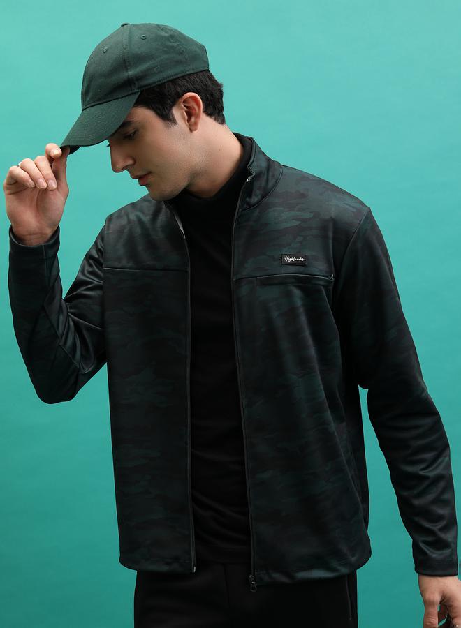 HIGHLANDER Camouflage Print High Neck Full Zip Sweatshirt - Image 1