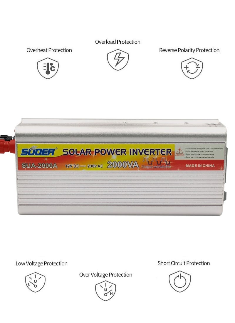 سوير - محول طاقة شمسية من تيار مستمر إلى تيار متردد DC12V إلى AC230V عاكس 2000VA - SUOER SUA2000A - Image 1