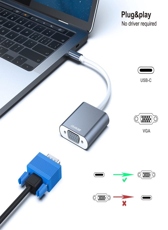 بنفي محول BENFEI من USB C إلى VGA، محول Thunderbolt 3/4 إلى VGA متوافق مع سلسلة iPhone 15، وMacBook Pro/Air 2023، وiPad Pro، وiMac، وS23، وXPS 17، وSurface Book 3 والمزيد [غلاف من الألومنيوم، رمادي] - Image 2