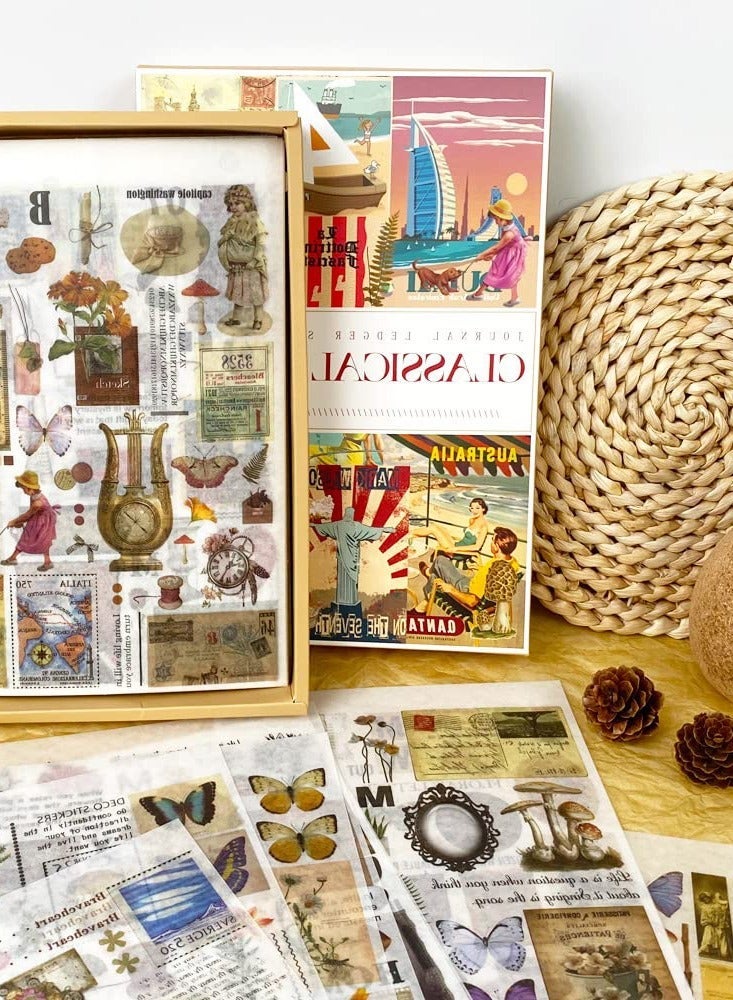 Vintage Scrapbooking Stickers Set, 96 Sheets with 1562 Pattern Stickers and 48 Background Papers, Aesthetic Stickers for Journaling, Planners, DIY Crafts, and Scrapbooking Supplies