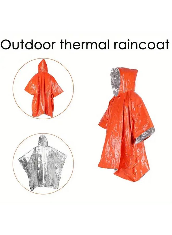 Orange Thermal Mylar Emergency Poncho 2pcs Set Reversible Reflective Survival Camping - Image 3