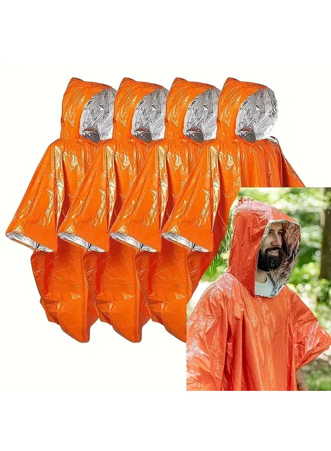 Orange Thermal Mylar Emergency Poncho 2pcs Set Reversible Reflective Survival Camping - Image 1