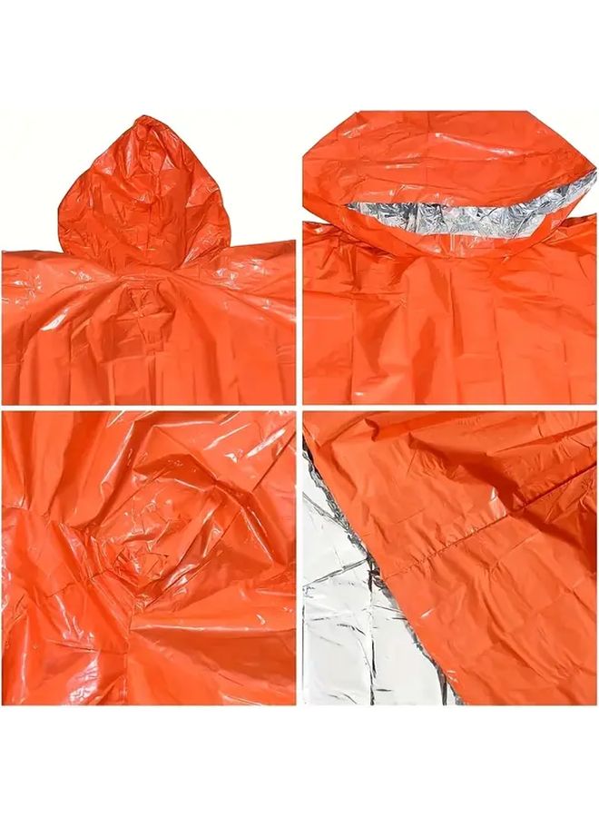 Orange Thermal Mylar Emergency Poncho 2pcs Set Reversible Reflective Survival Camping - Image 4
