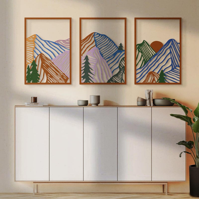 Glamativity 4 Pcs Colorful And Black Double-Sided Abstract Mountain Metal Wall Art , Mountain Line Art DÃ©cor, 3D Textured Minimalist Wall Decor, Rustic Nature Wall DÃ©cor for Living Room Bedroom Study (Mountain, M Size 17 x 12'') - Image 5