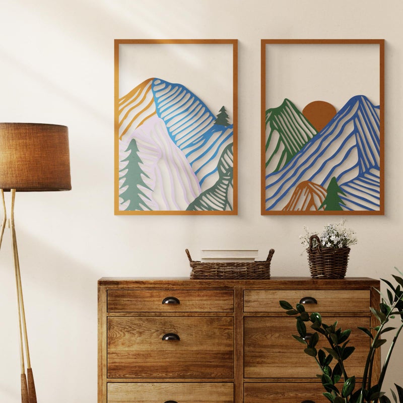 Glamativity 4 Pcs Colorful And Black Double-Sided Abstract Mountain Metal Wall Art , Mountain Line Art DÃ©cor, 3D Textured Minimalist Wall Decor, Rustic Nature Wall DÃ©cor for Living Room Bedroom Study (Mountain, M Size 17 x 12'') - Image 4