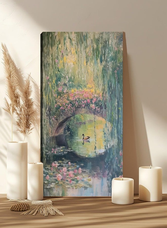 FENNIDICE Vintage Monet Canvas Wall Art, Water Lotus Landscape Wall Decor Paintings,Monet Country Nature Pictures for Wall Living Room Bedroom Bathroom Home Decoration 12x18 inch( Stretched Canvas on A Wooden Frame) - Image 2