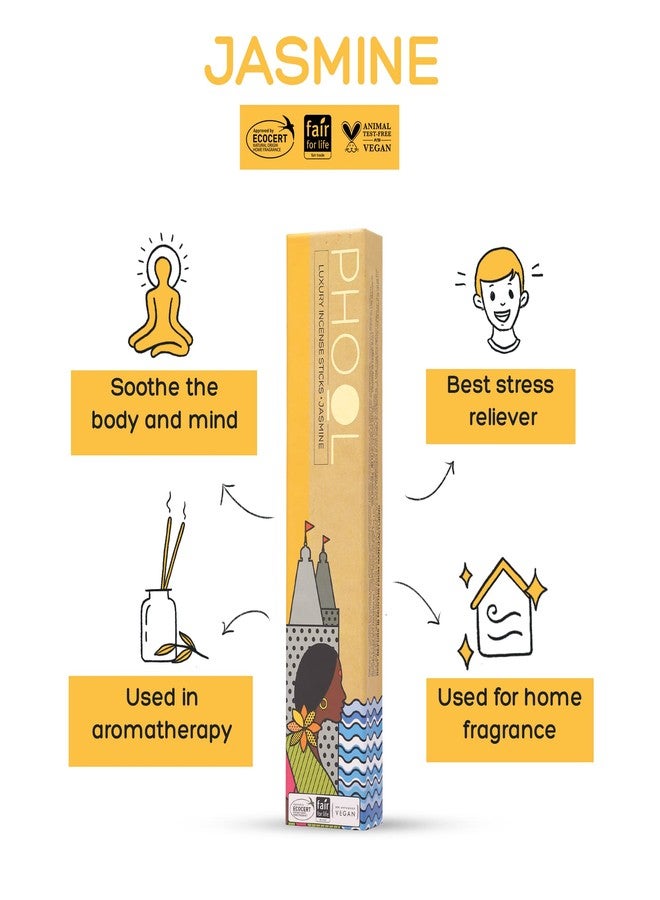 PHOOL LUXURY INCENSE بخور فاخر من فول، عبوة من عودين من البخور الطبيعي، عبوة مخصصة للعبادة (80 عود بخور عضوي - تولسي وياسمين | عبوة خاصة بمناسبة نافراتري وجودي بادوا | حامل خشبي مجاني، عضوي 100% (500 غرام)) - Image 3