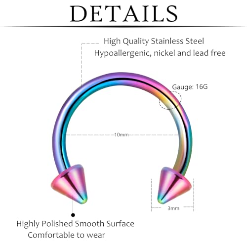 ONESING 20 Pcs 16G Lip Rings for Women Nose Piercing Jewelry Tragus Horseshoe Earrings Hypoallergenic Stainless Steel Pink 10mm - Image 3