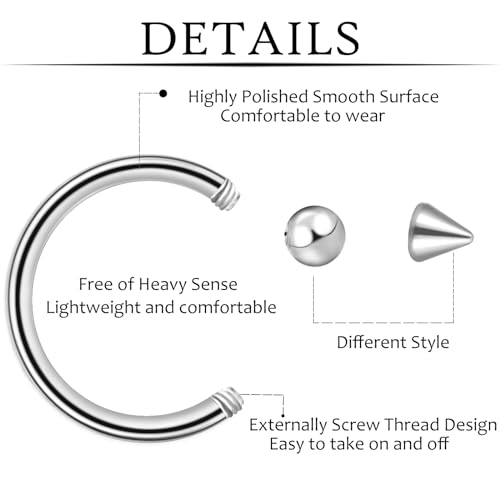 ONESING 20 Pcs 16G Lip Rings for Women Nose Piercing Jewelry Tragus Horseshoe Earrings Hypoallergenic Stainless Steel Pink 10mm - Image 2