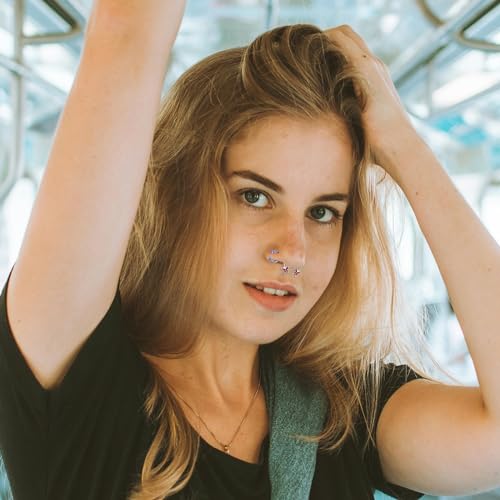 ONESING 20 Pcs 16G Lip Rings for Women Nose Piercing Jewelry Tragus Horseshoe Earrings Hypoallergenic Stainless Steel Pink 10mm - Image 4