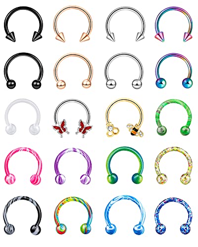 ONESING 20 Pcs 16G Lip Rings for Women Nose Piercing Jewelry Tragus Horseshoe Earrings Hypoallergenic Stainless Steel Pink 10mm - Image 1