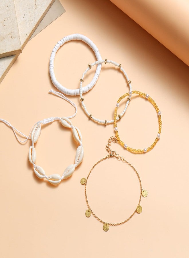 Tornito مجموعة أساور كاحل تورنيتو للنساء ذهبية بوهيمية خرز أساور صيفية هاواي شل لؤلؤة قرص قلب مزدوج نجمة البحر قوقع سلسلة قدم متعددة الطبقات مجوهرات قابلة للتعديل - Image 5