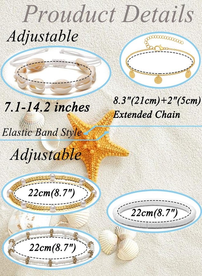 Tornito مجموعة أساور كاحل تورنيتو للنساء ذهبية بوهيمية خرز أساور صيفية هاواي شل لؤلؤة قرص قلب مزدوج نجمة البحر قوقع سلسلة قدم متعددة الطبقات مجوهرات قابلة للتعديل - Image 4