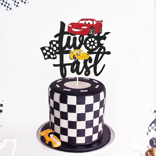 Confetti Let's Race to Sweet Victory with the Two Fast Cake Topper, for Your Racing Car Checkered Flag Themed Celebration Kids Boy Girl 2 Years Old Happy 2s Birthday Party Supplies - Image 5