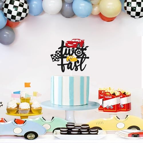 Confetti Let's Race to Sweet Victory with the Two Fast Cake Topper, for Your Racing Car Checkered Flag Themed Celebration Kids Boy Girl 2 Years Old Happy 2s Birthday Party Supplies - Image 4