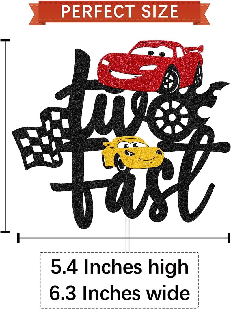 Confetti Let's Race to Sweet Victory with the Two Fast Cake Topper, for Your Racing Car Checkered Flag Themed Celebration Kids Boy Girl 2 Years Old Happy 2s Birthday Party Supplies - Image 3