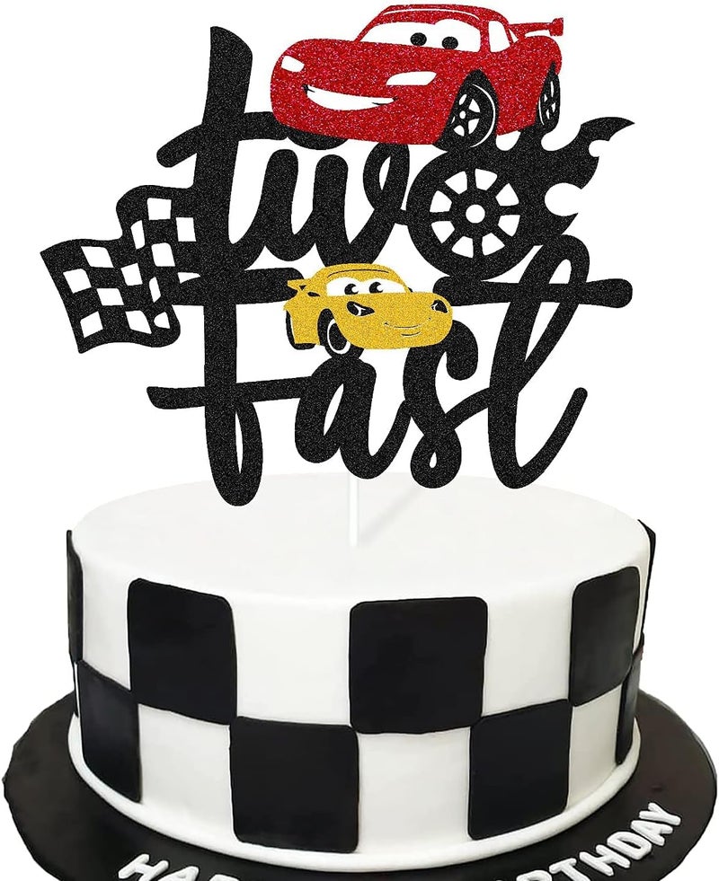 Confetti Let's Race to Sweet Victory with the Two Fast Cake Topper, for Your Racing Car Checkered Flag Themed Celebration Kids Boy Girl 2 Years Old Happy 2s Birthday Party Supplies - Image 1