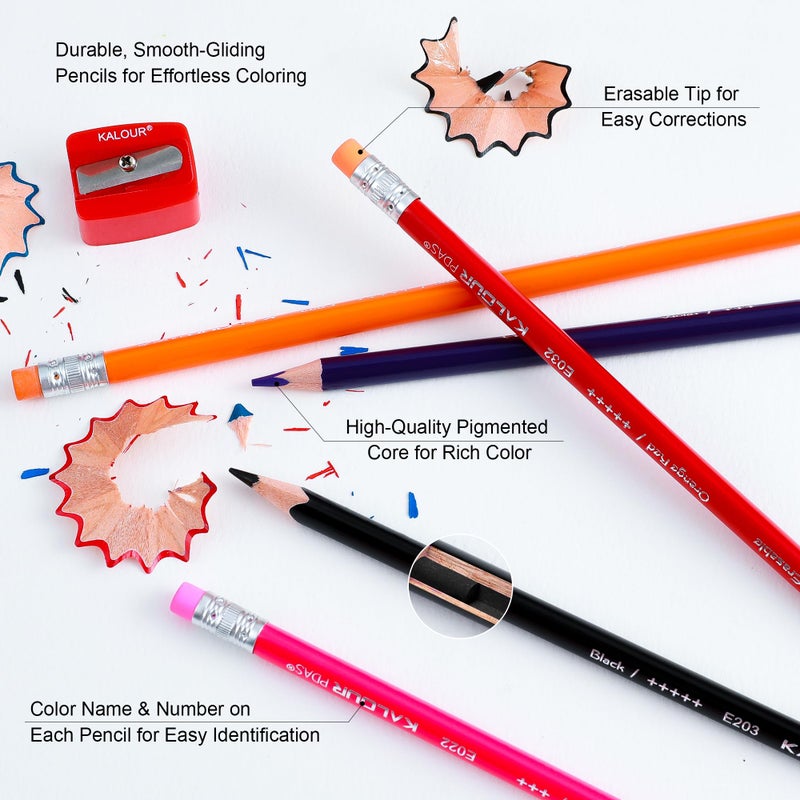 KALOUR 50 Colors Erasable Colored Pencils Set - Easy to Erase, Vibrant and Smooth Coloring Pencils with Erasers - Ideal for Drawing, Sketching, and Coloring Books -Perfect for Adults Beginners Artists - Image 4