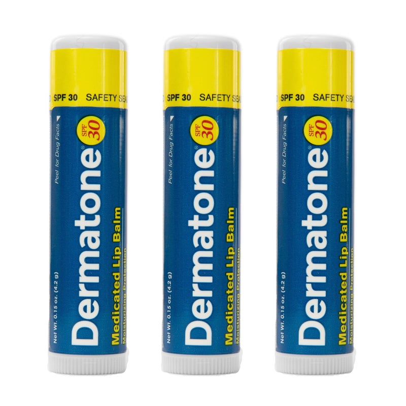 Dermatone Original Medicated Lip Balm Soothing Moisturizing Cocoa Butter Aloe Vitamin E Heal Repair Chapped Lips SPF30 3Pack 015oz sticks