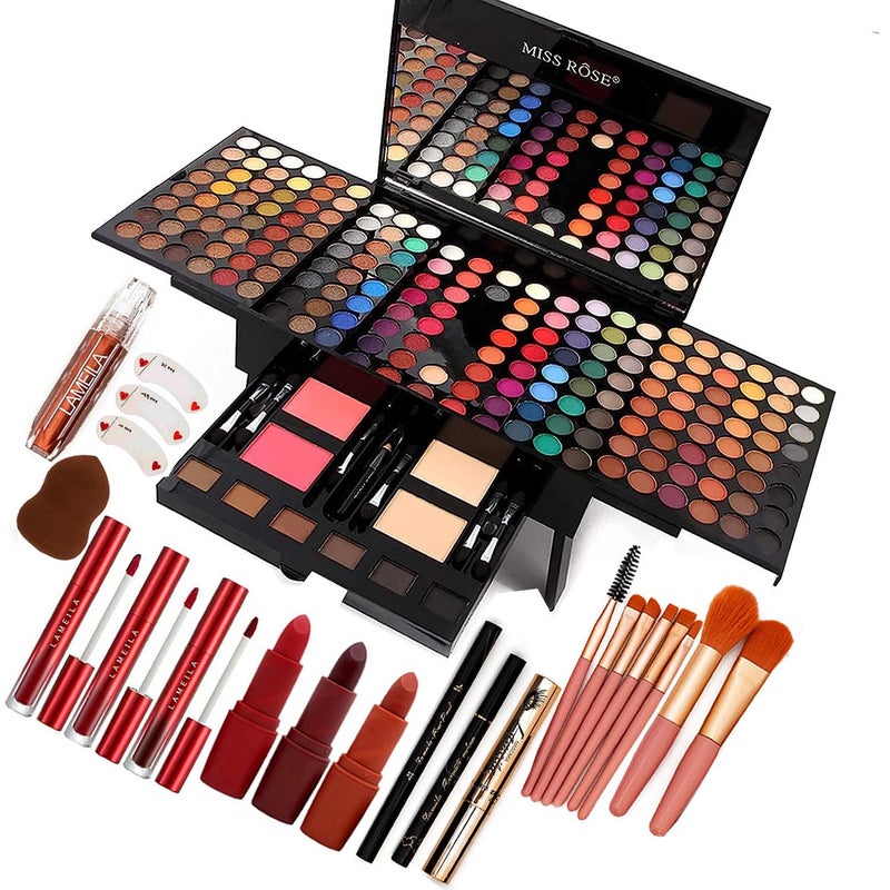 UNIFULL 190 Colors Makeup PalletProfessional Makeup Kit for Women Full KitAll in One Makeup Sets for WomenBeginnerinclude EyeshadowLipstickCompact PowderEyelinerConcealer004Black