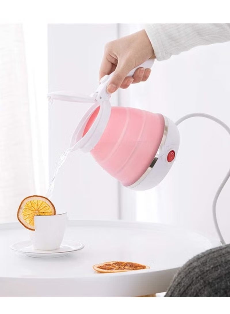 600ml Portable Folding Electric Kettle, Food Grade Silicone Kettle with Separable Power Cord, Mini Collapsible Water Container for Home Kitchen Outdoor (Pink) - Image 4