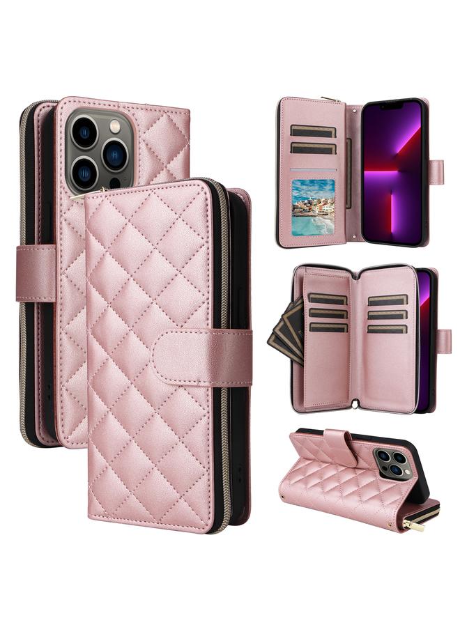 Zaboon Case For iPhone 13 Pro Crossbody Rhombic Zipper Tower Buckle Leather Phone Case with Lanyard - Image 1