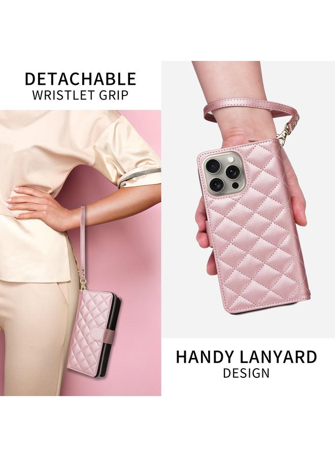 Zaboon Case For iPhone 13 Pro Crossbody Rhombic Zipper Tower Buckle Leather Phone Case with Lanyard - Image 5