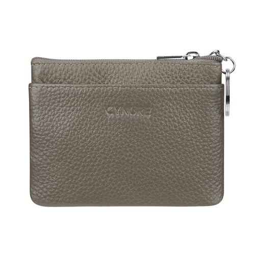 Cynure Women's Genuine Leather Coin Purse Mini Pouch Change Wallet with Keychain, Grey - Image 2