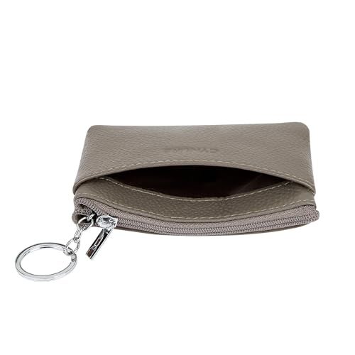 Cynure Women's Genuine Leather Coin Purse Mini Pouch Change Wallet with Keychain, Grey - Image 4