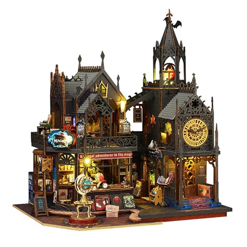 Shylamb DIY Book Nook Kit DIY Miniature Dolls House Kit with Furniture and LED Light 3D Puzzle Wooden Art Bookends Model Kits for Adults to Build Holo Demon City - Image 1