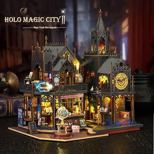 Shylamb DIY Book Nook Kit DIY Miniature Dolls House Kit with Furniture and LED Light 3D Puzzle Wooden Art Bookends Model Kits for Adults to Build Holo Demon City - Image 5