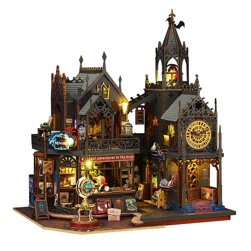 Shylamb DIY Book Nook Kit DIY Miniature Dolls House Kit with Furniture and LED Light 3D Puzzle Wooden Art Bookends Model Kits for Adults to Build Holo Demon City - Image 3