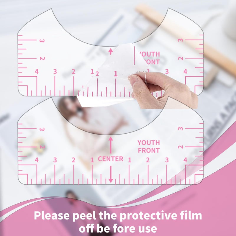 tietoc 9pcs Tshirt Ruler Guide for Vinyl Alignment, T Shirt Rulers to Center Designs, PVC Measurement Template, Sewing Supplies Accessories Tools for Cricut Heat Press & HTVRONT HTV Transfer Vinyl (Pink) - Image 3