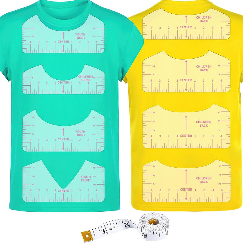 tietoc 9pcs Tshirt Ruler Guide for Vinyl Alignment, T Shirt Rulers to Center Designs, PVC Measurement Template, Sewing Supplies Accessories Tools for Cricut Heat Press & HTVRONT HTV Transfer Vinyl (Pink) - Image 1