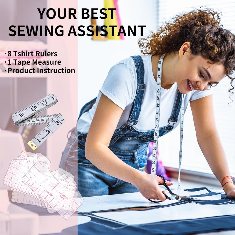 tietoc 9pcs Tshirt Ruler Guide for Vinyl Alignment, T Shirt Rulers to Center Designs, PVC Measurement Template, Sewing Supplies Accessories Tools for Cricut Heat Press & HTVRONT HTV Transfer Vinyl (Pink) - Image 5