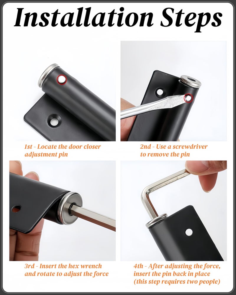 Bellairis Automatic Door Closer for Home Easy to Install | Safety Spring Door Closers | Auto Soft Close to Convert Hinged Doors to Auto Self Closing | Adjustable Catch Speed | with Arm, Screw, Wrench - Image 4